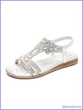 Women's Rhinestone Flat Sandals Slingback Arch Support Dressy Summer Shoes